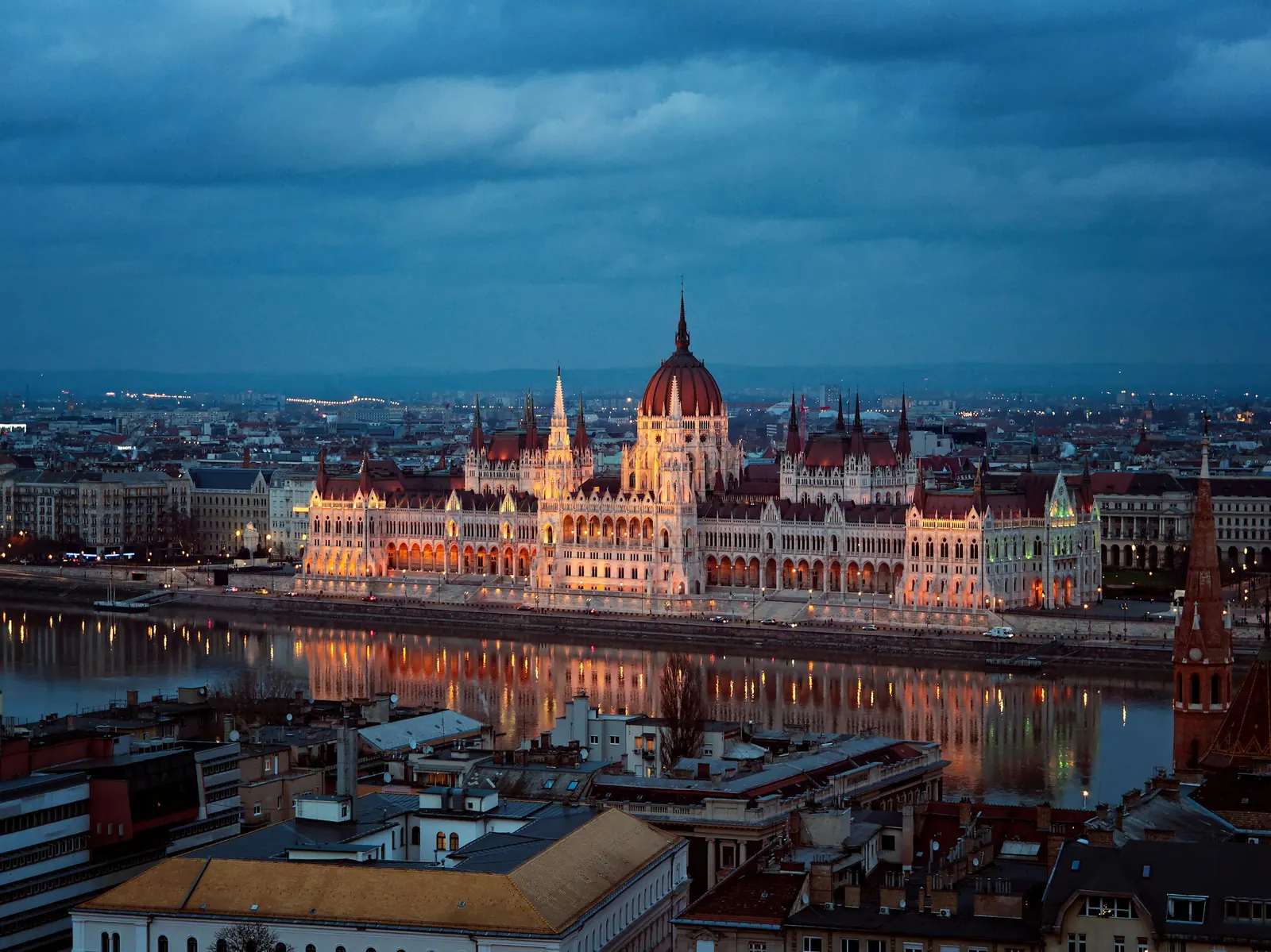 The Hungarian Parliament lit up by the Danube