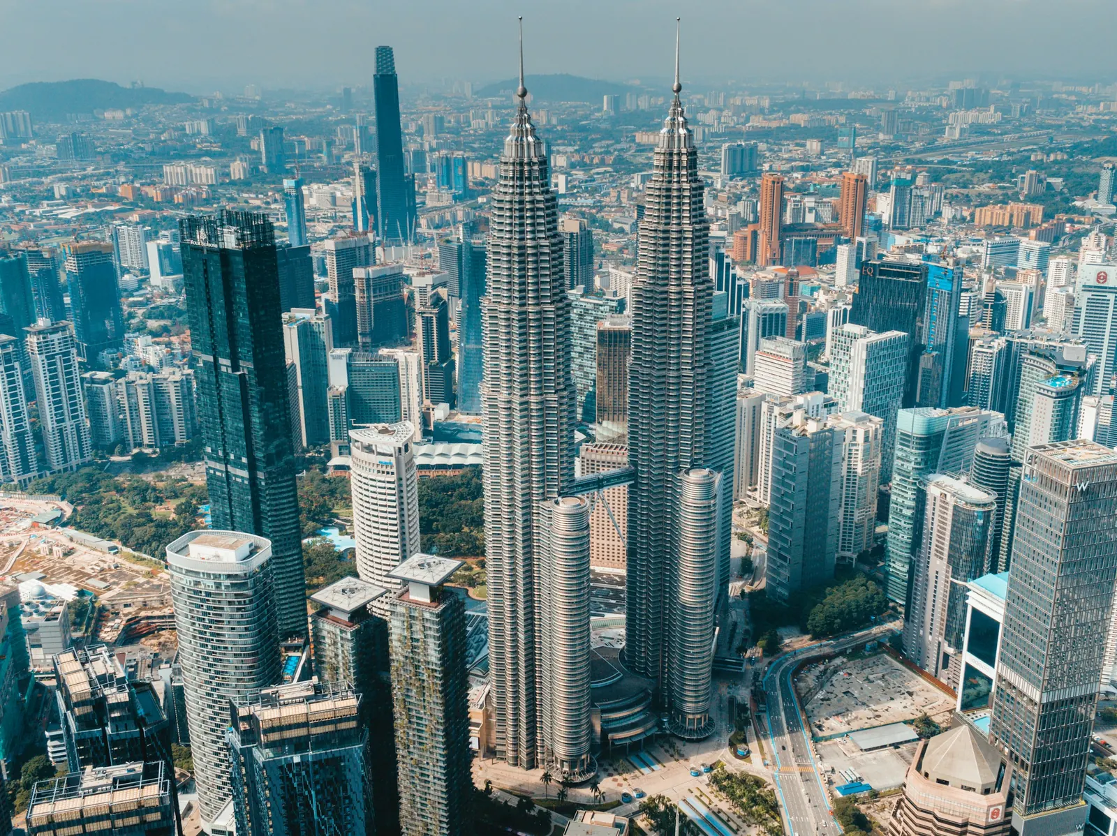 Aerial view of Kuala Lumpur with the Petronas Towers